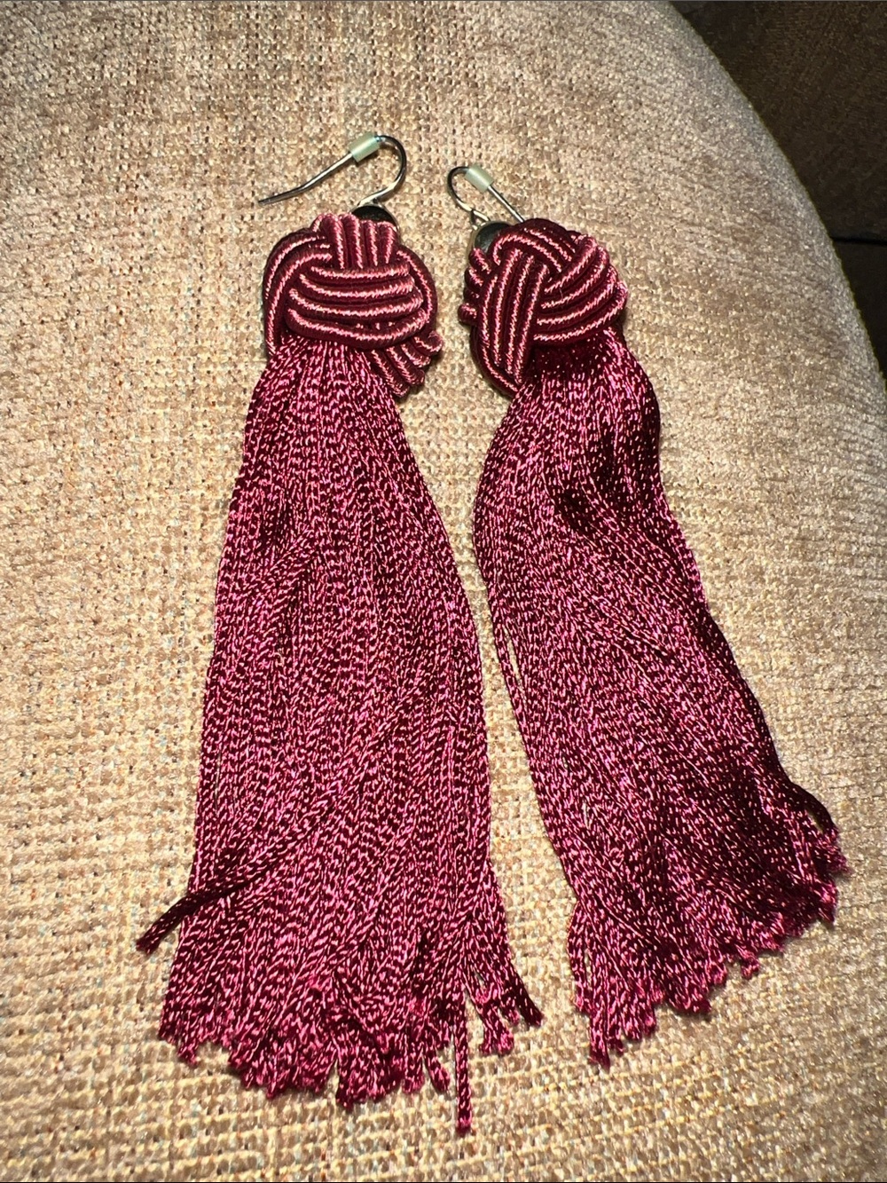 LOFT Maroon Tassel Knot Drop Earrings
